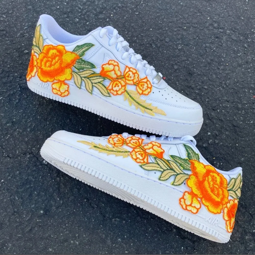 Nike orange flower Air Force 1s multiple sizes available - Picture 7 of 11